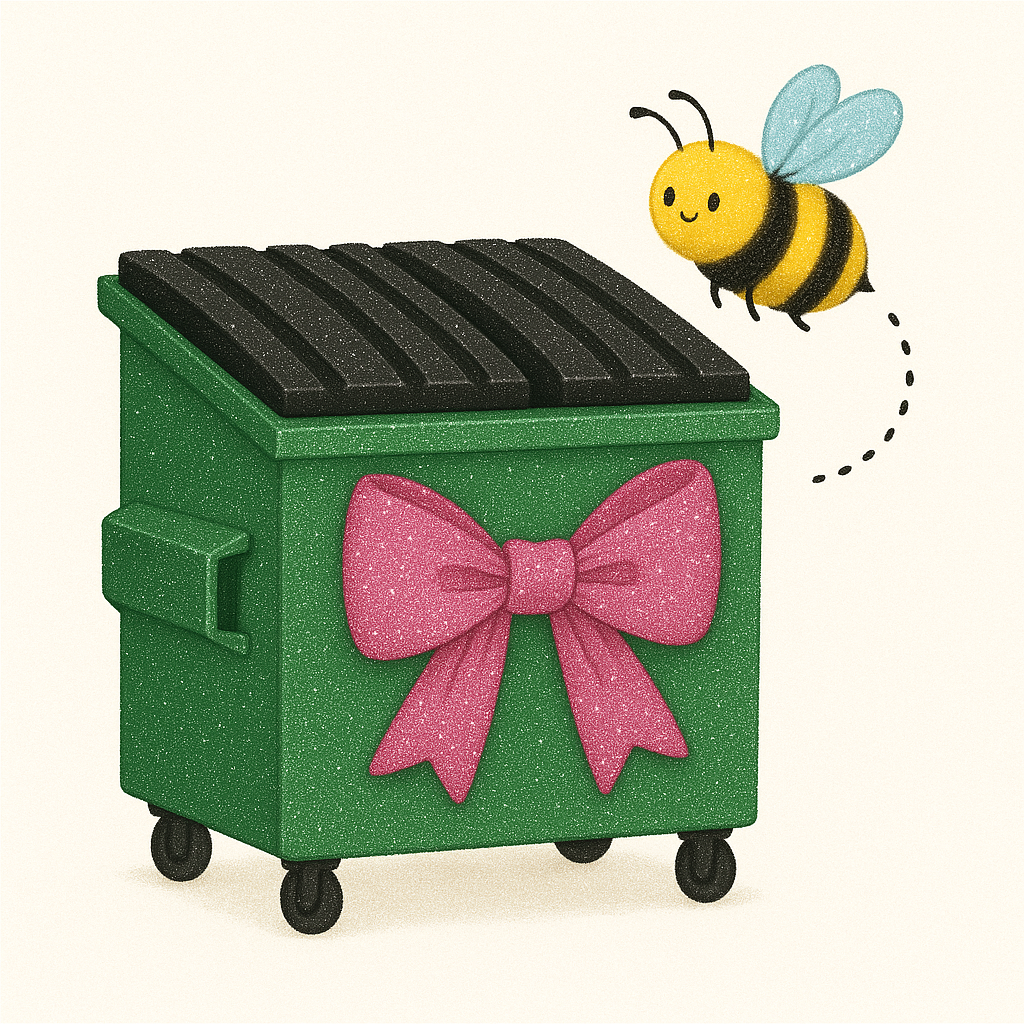 Glittery Dumpster with Pink Bow and Bee
